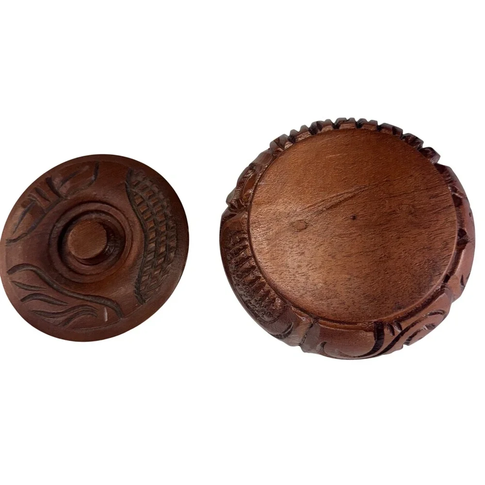 Vintage Hand Carved Wooden Trinket Box Lidded Keepsake Container Bonnie Engraved